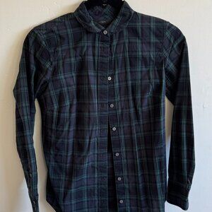 J.Crew Plaid Button Down Shirt 0P | Navy & Green Tartan Long Sleeve Top